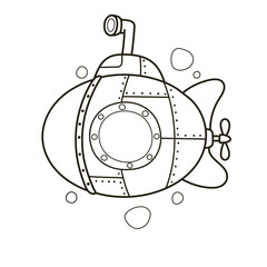 Coloring Book Submarine in Black and White