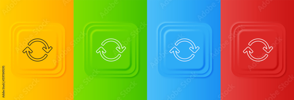 Poster white refresh icon isolated on colorful background. reload symbol. rotation arrows in a circle sign.