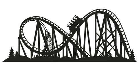 Roller Coaster Silhouette with Thrilling Loop and Trees