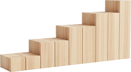 Wooden steps ascending in size arranged in a staircase pattern isolate
