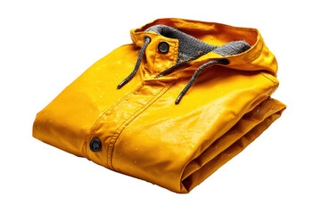 Vibrant Yellow Raincoat Folded and Ready for Wet Weather Gear Fashion Rainy Day Protection Apparel
