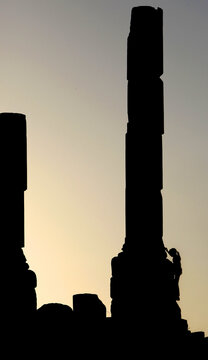 Ancient Roman columns on the ancient Citadel Hill in central Amman, Jordan.