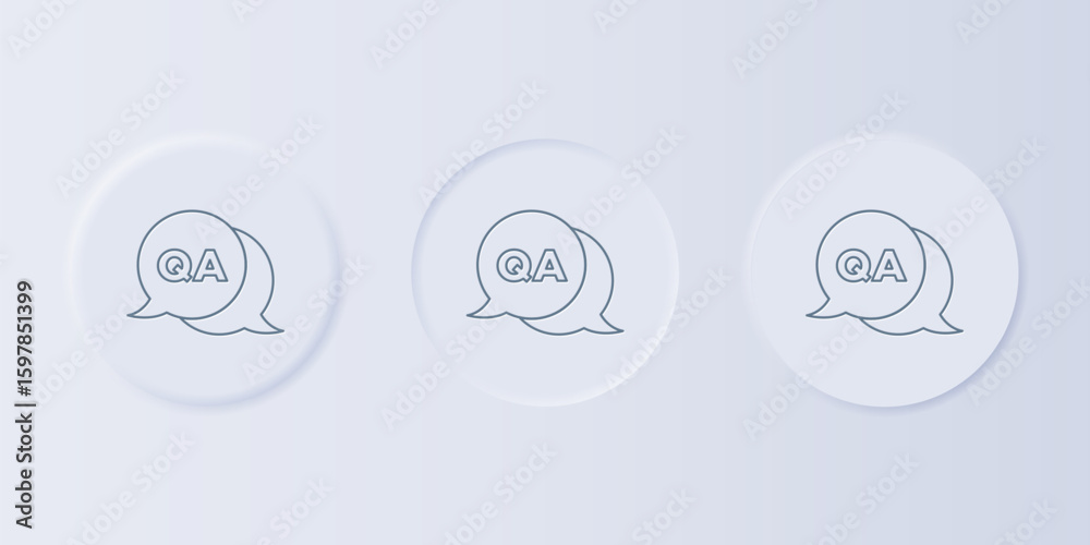 Poster Grey Speech bubbles with Question and Answer icon isolated on grey background. Q and A symbol. FAQ sign. Chat speech bubble and chart. Set icons in square buttons. Vector
