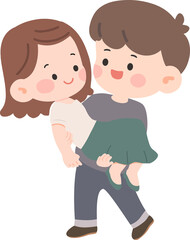 Cartoon of Man Carrying Woman Illustration