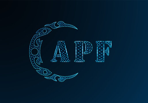 Low poly letter logo APF design. APF letter logo low poly vector design on blue color gradient background. APF logo low poly design
