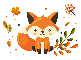 Sweet Fox with Autumn Foliage Elements