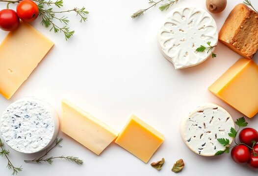 Assortment of French cheeses on white background,   delicacy,   banon