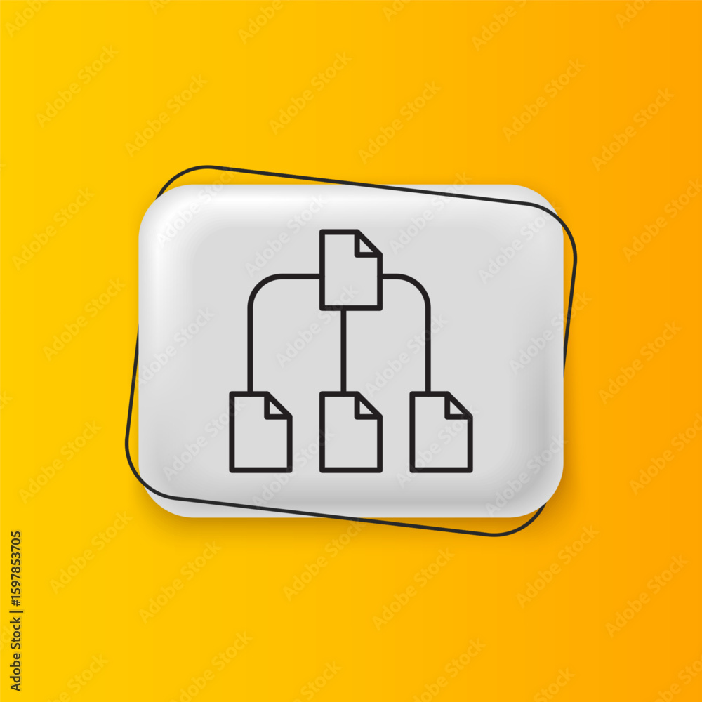 Aufkleber Black Folder tree icon isolated on yellow background. Computer network file folder organization structure flowchart. Silver rectangle button. Vector