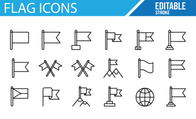 Flagpole and Banner Icon Collection for Global and National Designs

