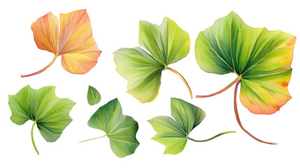 Obraz premium Pumpkin Leaf Set Watercolor PNG, Isolated for Design
