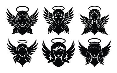 Obraz premium Vector art of set of angelic figures with wings and halos