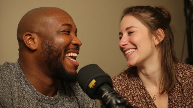 Happy diverse people talking