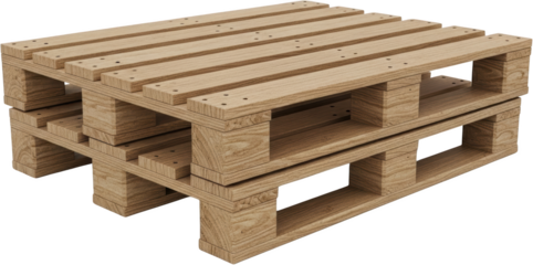 Two stacked wooden shipping pallets with clean wood grain texture and visible nails isolated on black transparent background