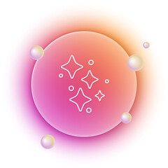 White Sparkle stars with magical glitter particles icon isolated on white background. Magic christmas decoration. Orange and pink gradient circle background. Vector