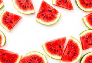 Refreshing seamless pattern of juicy watermelon slices on crisp white background, illustration, texture