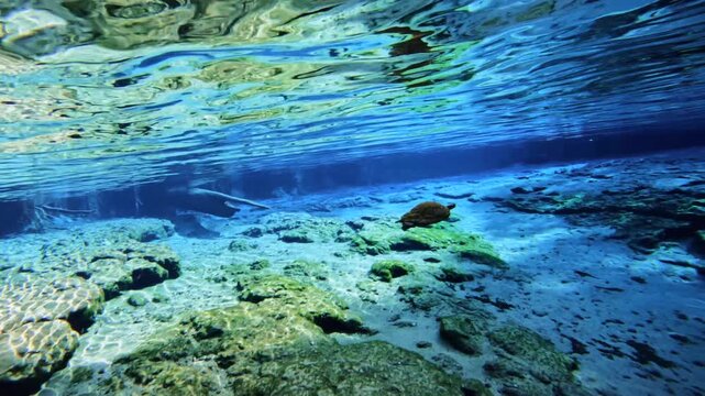 Ginnie Springscrystal-clear freshwater reveals the sandy bottom and aquatic vegetation
