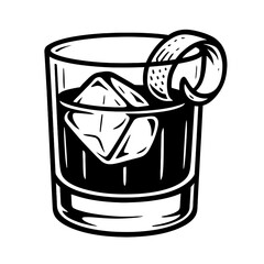 Old Fashioned Cocktail Drink Icon Vector - Classic Beverage with Orange Peel