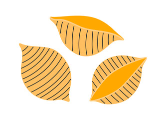 Italian pasta. Pasta conchiglie. Italian fast food icon. Hand drawn flat vector illustration isolated on white background