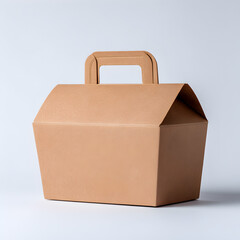Brown Paper Gift Box with Handle on White Background