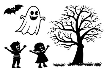 ghostly figures silhouette, Cute and Spooky Halloween Ghost Silhouettes – Vector Cartoon Illustration Set