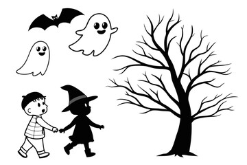 ghostly figures silhouette, Cute and Spooky Halloween Ghost Silhouettes – Vector Cartoon Illustration Set