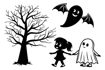 ghostly figures silhouette, Cute and Spooky Halloween Ghost Silhouettes – Vector Cartoon Illustration Set