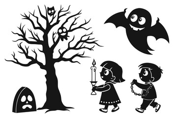 ghostly figures silhouette, Cute and Spooky Halloween Ghost Silhouettes – Vector Cartoon Illustration Set