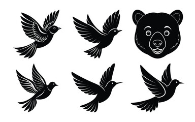 Obraz premium Vector art of flying birds and a bears head illustration