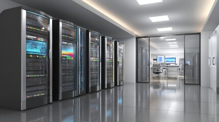 Naklejka premium Server racks in a modern data center.