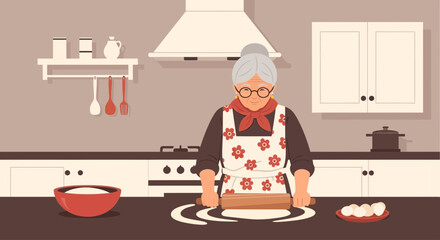 Loving Grandmother Baking Sweet Treats In Her Cozy Home Kitchen With Affection