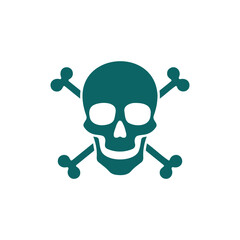 Illustration of two crossed bones behind a fierce skull head