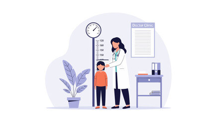 Doctor Measuring Child Height During Examination in Clinic Pediatric Healthcare