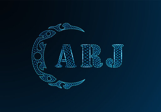 Low poly letter logo ARJ design. ARJ letter logo low poly vector design on blue color gradient background. ARJ logo low poly design