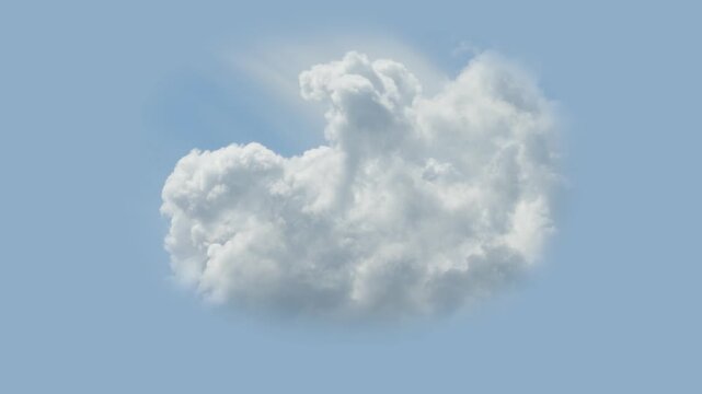time lapse of a single fluffy spring cloud isolated on light blue sky background