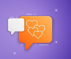 White Heart icon isolated on purple background. Romantic symbol linked, join, passion and wedding. Happy Valentines day. Orange speech bubble symbol. Vector