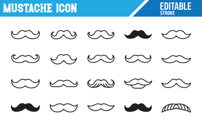 Mustache Icon Set Representing Different Grooming and Beard Styles