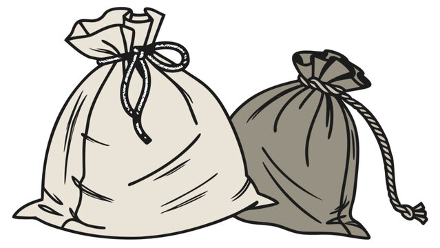 Illustration of two tied sack bags for storage and organization of items and materials in a simple style