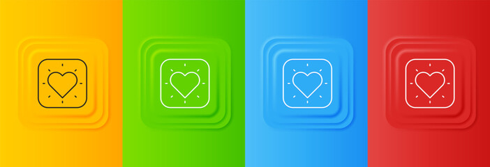 White Heart icon isolated on colorful background. Romantic symbol linked, join, passion and wedding. Happy Valentines day. Set icons in square buttons. Vector