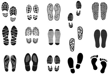 Human footprint shoe print icon and silhouette graphic resourse elements vector design barefoot