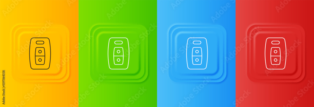 Poster white car key with remote icon isolated on colorful background. car key and alarm system. set icons 