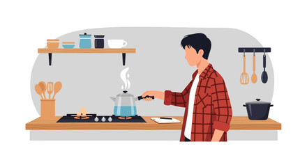 Man Preparing Tea In His Cozy Kitchen At Home During Free Time