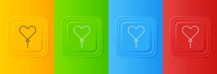 White Balloon in form of heart with ribbon icon isolated on colorful background. Valentines day. Set icons in square buttons. Vector