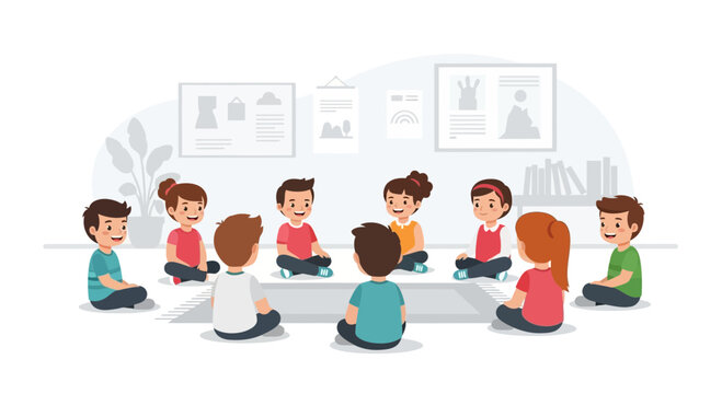 Group Of Diverse Children Sitting In Circle During Storytelling Time