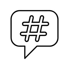 Hashtag symbol in speech bubble for digital communication concept  