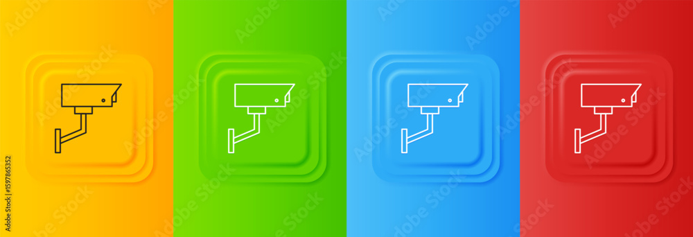 Poster white security camera icon isolated on colorful background. set icons in square buttons. vector