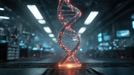 Intricate D N A Model Illuminated in Dark Room Creating a Mysterious and Scientific Atmosphere of Life