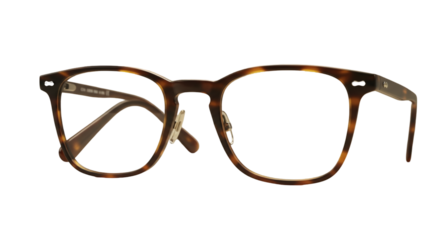 Rectangular eyeglasses with a tortoiseshell pattern.