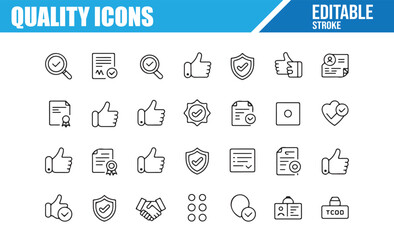 Editable Quality Management Icons with Shield and Approval Symbols

