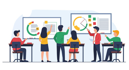 Business Presentation Training Session With Coworkers In Modern Office Space