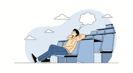 Daydreaming Student Relaxing In Lecture Hall Between Classes During Summer Season